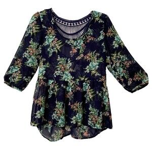 Charming Charlie Top Women Small ScoopNeck Sheer Floral Babydoll Lace Fairy Boho